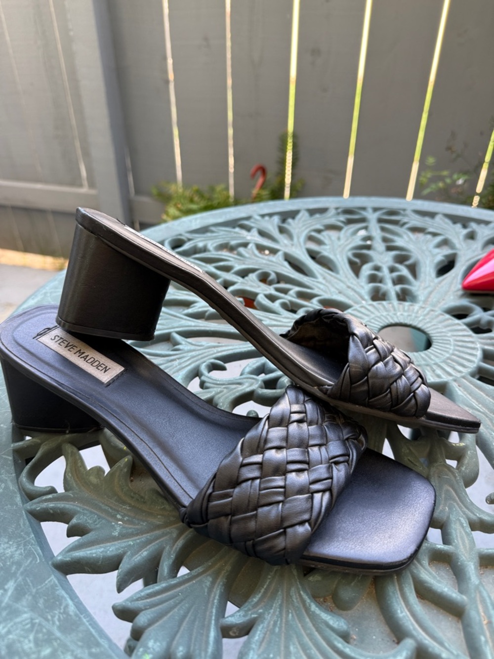 Steve Madden Black Braided Strap Block Heel Mules
